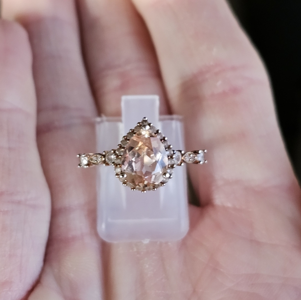 Beautiful Lab Created Morganite & White Sapphire Ring in 14k Rose Gold/925! Sz 7 - Picture 6 of 6